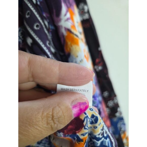 JAASE Women Blue Black Red Floral Print Boho Fairy Goth Blazer size Medium - Picture 7 of 7